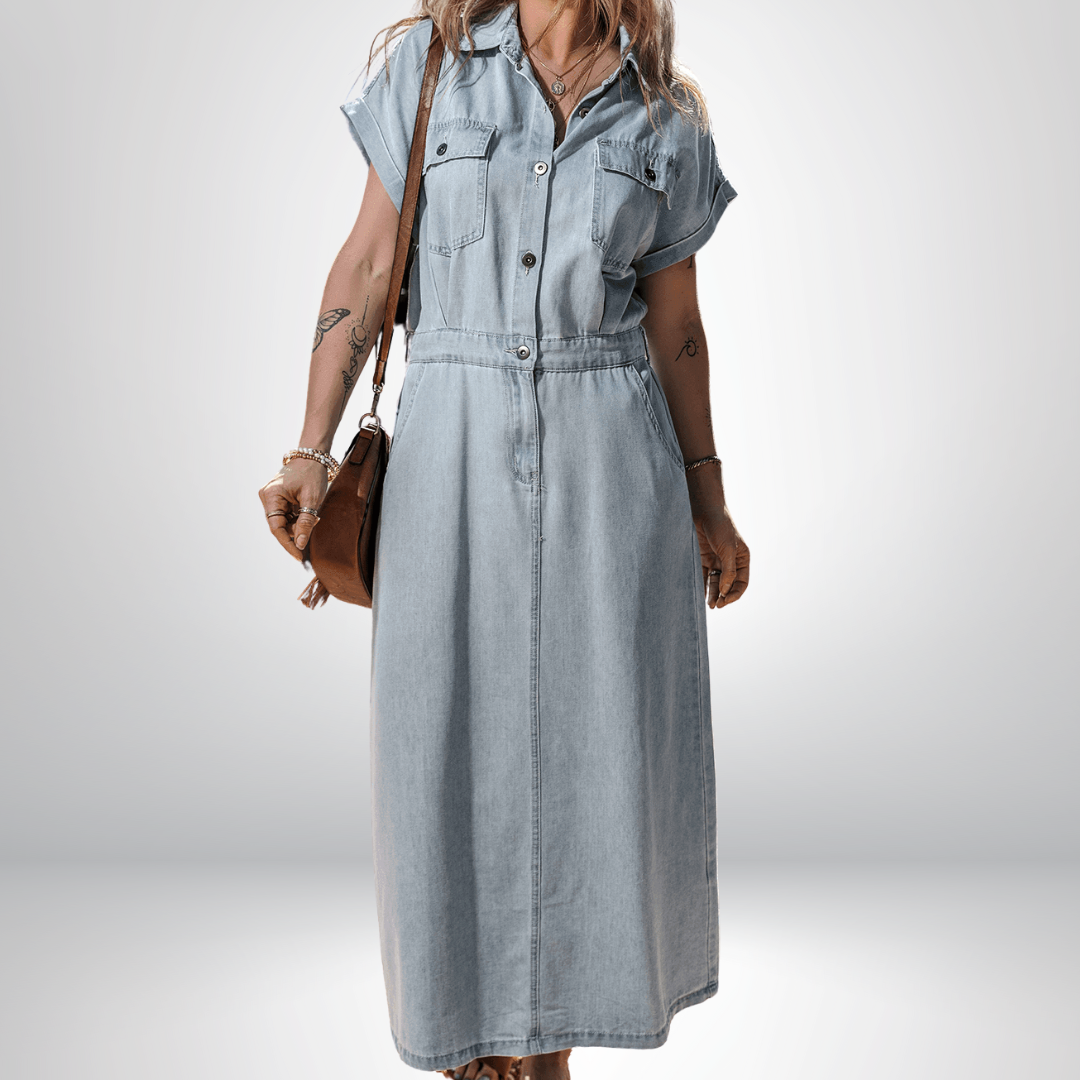 Sofia™ | Denim jurk met vleermuismouwen