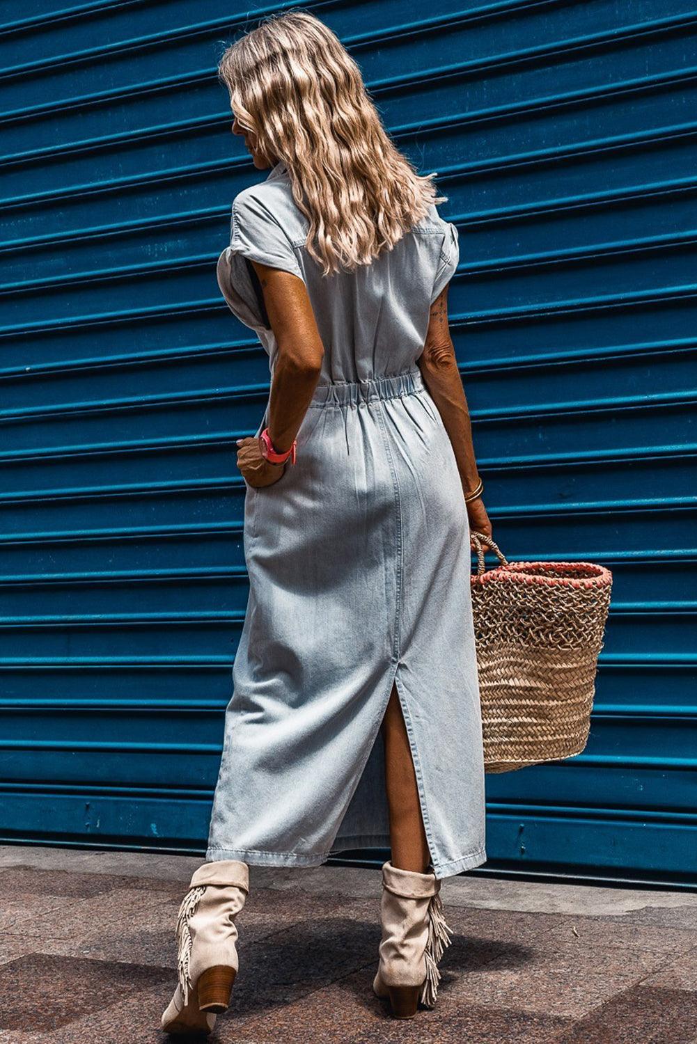 Sofia™ | Denim jurk met vleermuismouwen